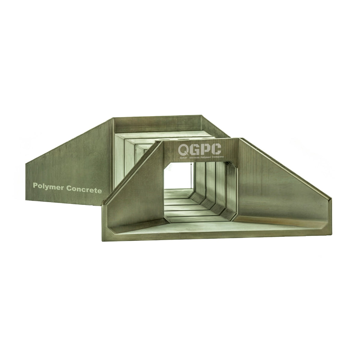 A Polymer Concrete culvert pipe designed for drainage, showing the brand name OGPC on the side.
